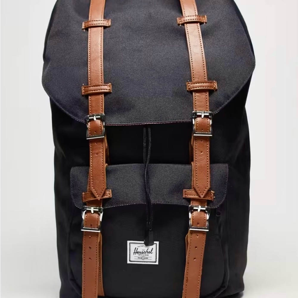 Herschel Supply Company Black Canvas Backpack with Brown Straps